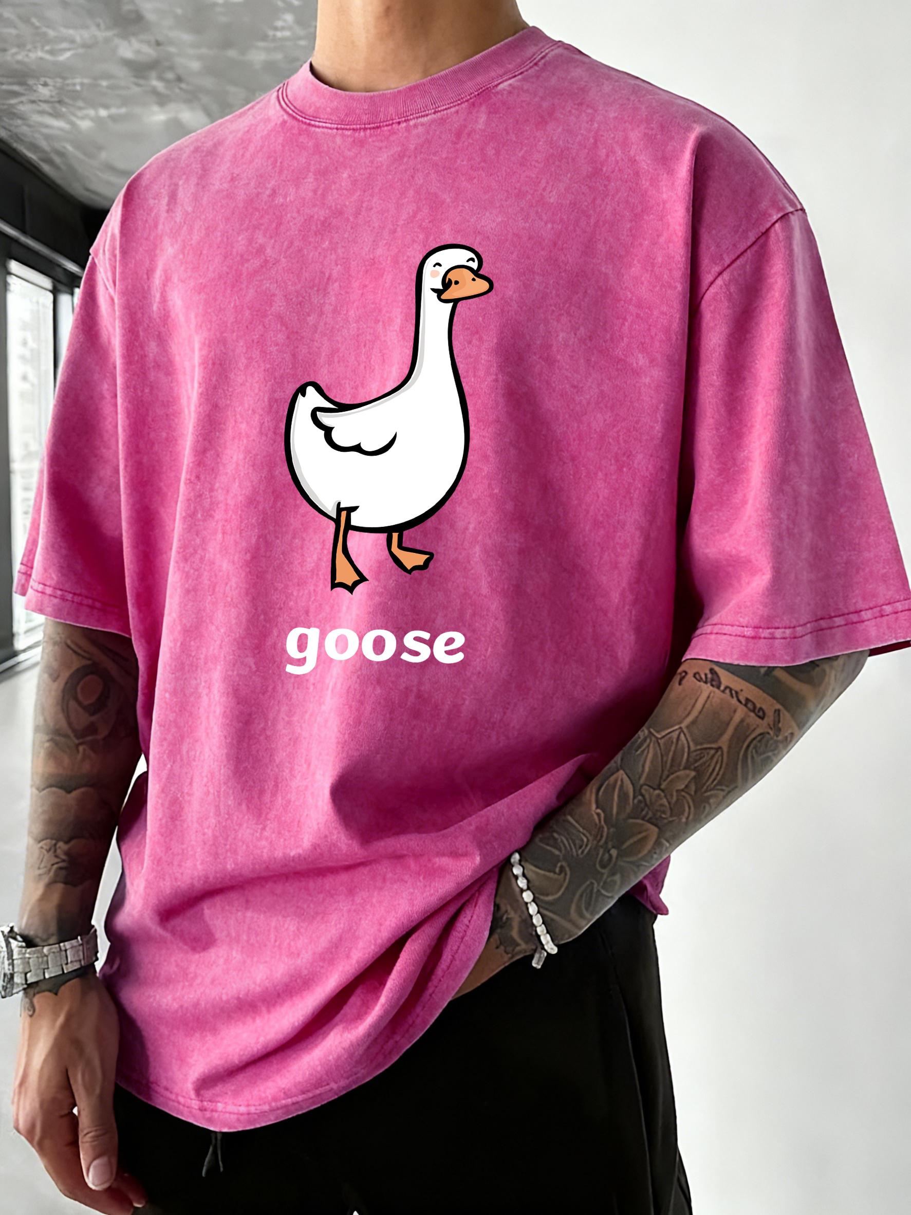 

Goose Makes People Happy Print Men Washed TShirt Summer Casual T Shirts Vacation Soft Short Sleeves Loose Hip Hop Streetwear S