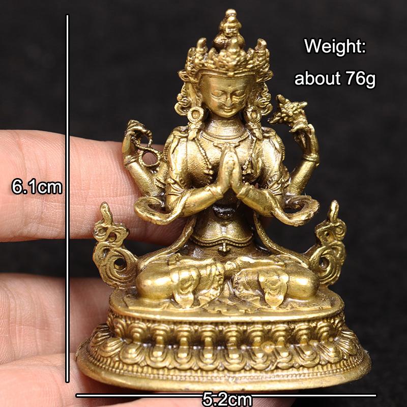 Antique Four-armed Avalokitesvara Bidhisattva Statue Desk Ornaments Tibetan Patron Saint Figurines Home Decoration Crafts