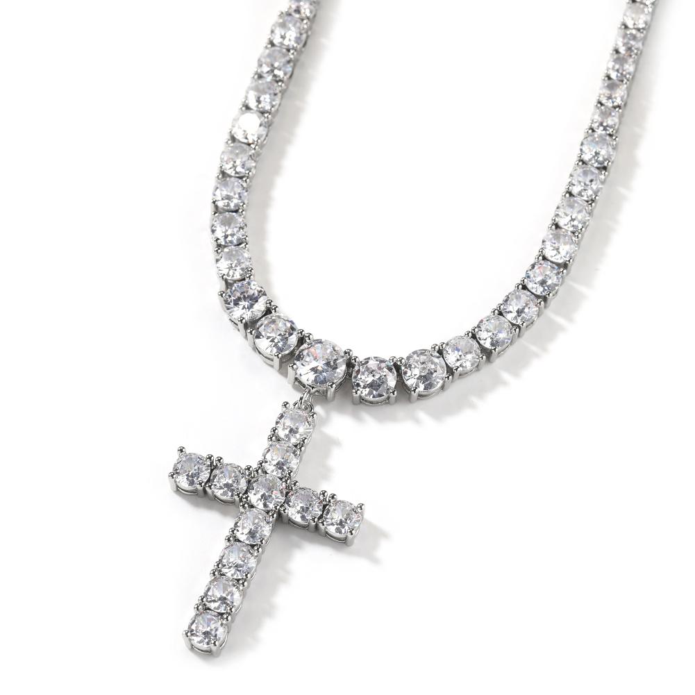 Fashion Jewelry Cross Charm Hip Hop Simple 1 Row Tennis Chain Women Men Elegant Cross Pendant Choker 5a+ Cz Prom Necklace