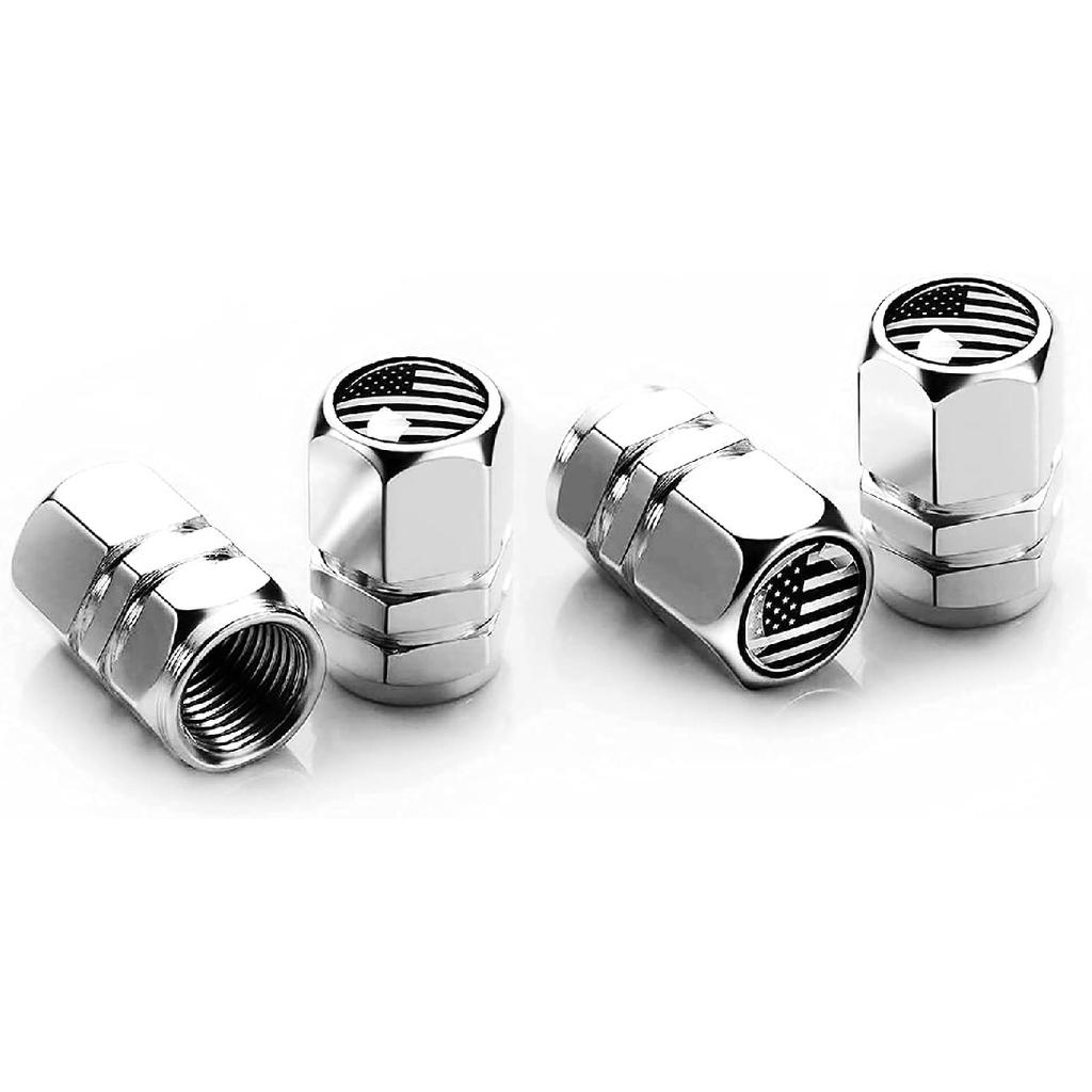 Dsycar 12 Pack Chrome American Flag Valve Stem Cap Aluminum Hexagon Design, with Rubber Ring, Universal fits Cars, Trucks, Motorcycles, Bicycles