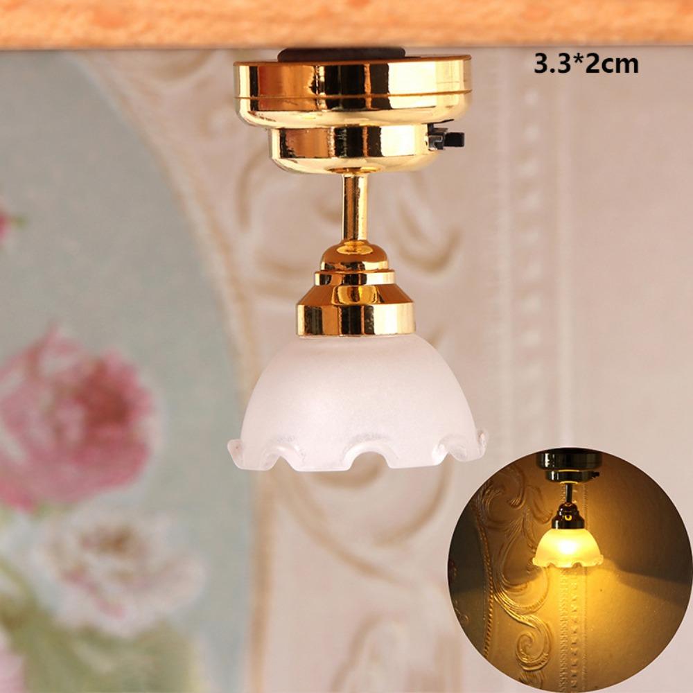 Mini Miniature LED Golden Light 1:12 Home Table Lamp Model Doll House Accessories
