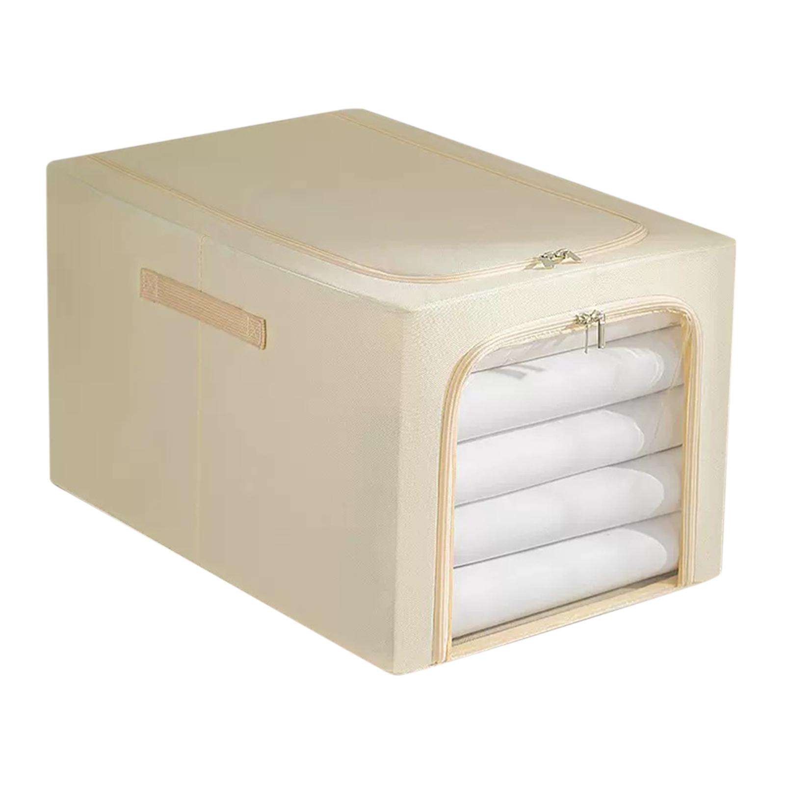 

Clothes Storage Bins, Large Storage Bags With Zipper, Transparent Window, Metal Frame, Handle Foldable Closet Sweaters Organizers For Bed Sheets Khaki 53*35*30cm