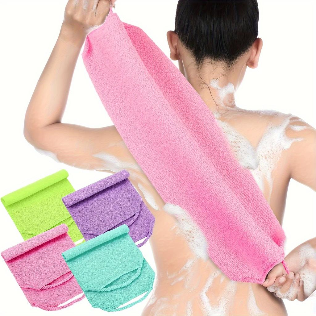 1-pack Exfolierande ryggskrubb med handtag Stretchbar dubbelsidig nylon bad dusch kropps spa-duk för hudrengöring