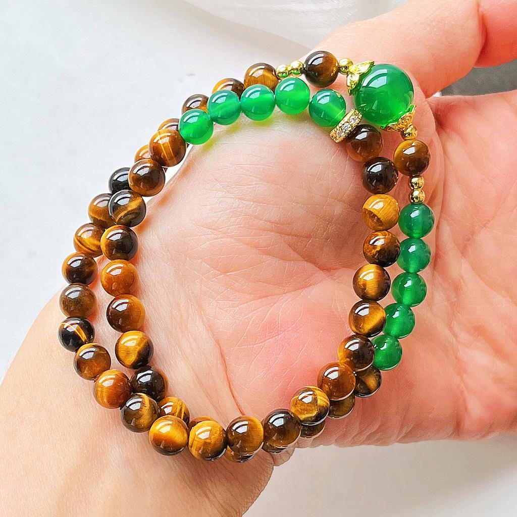 Autumn And Winter Maillard Retro Style High Quality Natural Tiger'S Eye Green Chalcedony Bracelet Bracelet