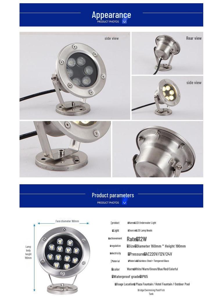 LED Underwater RGB Pool Light, Waterproof Outdoor 24V Fountain Spotlight with Remote Control, Seven-Color for Swimming Pool & Fish Pond.