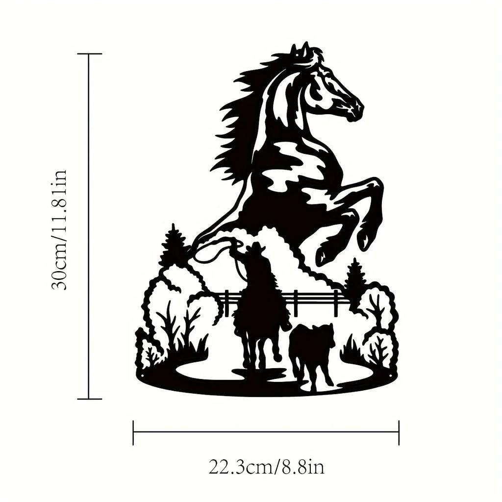 Metall-Wanddekoration mit Pferd und Cowboy, rustikales Cowboy-Schild als Raumdekoration, ideal für Bauernhaus und Zuhause, stilvolle Dekoration mit Pferdemotiv