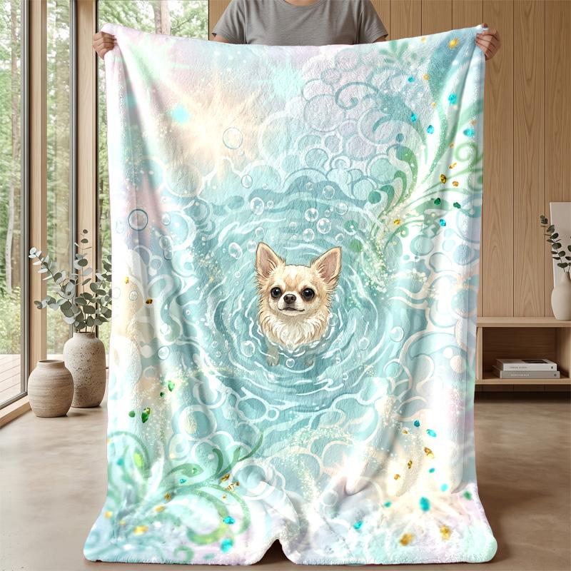 Dancing Dog in Water blanket Personalized Name Flannel Blanket Soft Cozy Plush Throw for Sofa Bed Lightweight Home Decor