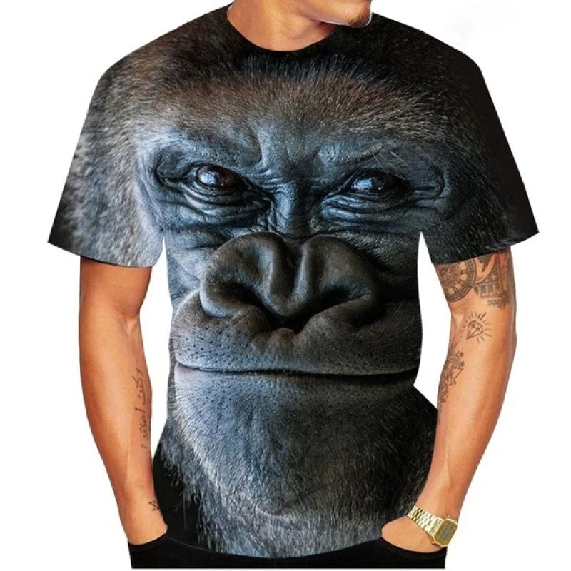 Herren T-Shirts Für Männer Kleidung Übergroßes Lustiges T-Shirt Gorilla Grafik 3D Gedruckt Sommer Freizeit Kurzarm Tops Lockere T-Shirts
