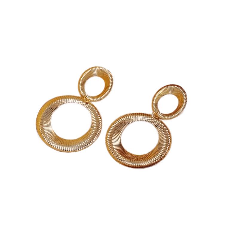 Fashion exaggerated versatile double-circle earrings women's light luxury high-end striped earrings creative earrings