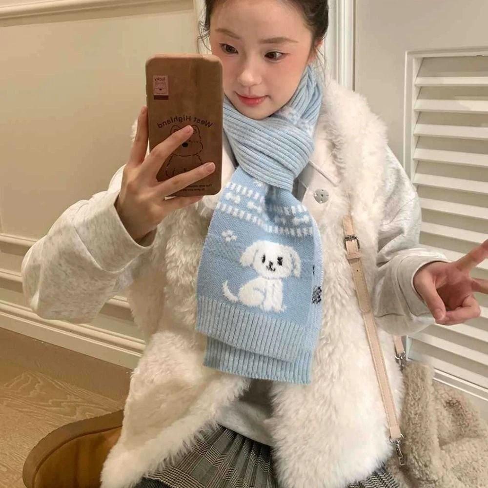 Jacquard Cartoon Katze Strickschal Süß Cool Winterwolle Schal Welpe Radfahren Halstuch Mädchen