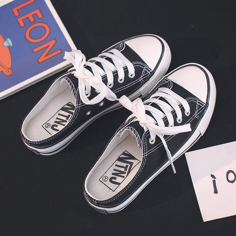 Summer casual low-top shallow-mouth canvas shoes half-tray women's cloth shoes lazy shoes student cloth shoes