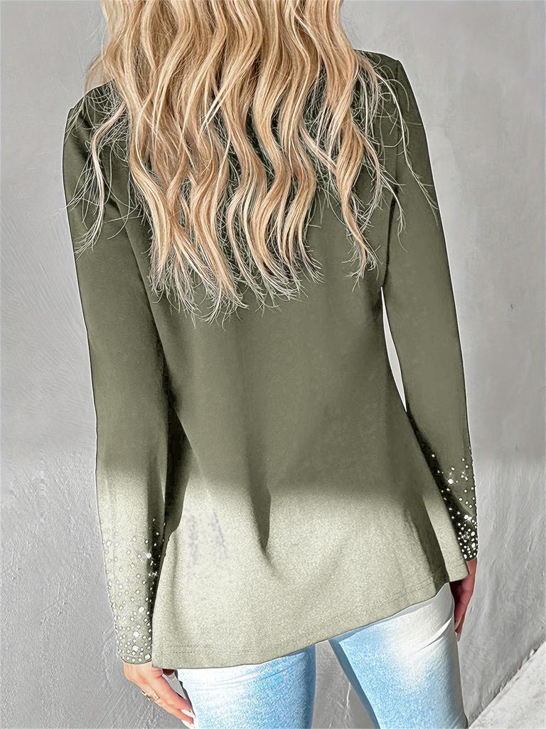 European & American Style Women's Solid Color Rhinestone Long Sleeve Cardigan