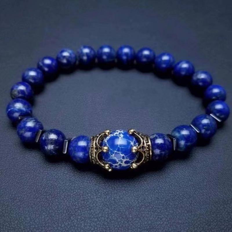 Luxury Men's Tiger Eye Stone Bead Bracelet with Crown