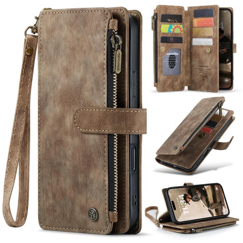Zipper Wallet Card Phone Case For iPhone 17 Air 16E 16 Pro Max 15 Plus 14 12 13 11 XS XR X Lanyard Leather Flip Purse Cover Etui