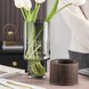 Elegant Transparent Flower Vase Wooden Base Hydroponic Flower Pot Glass Vase  Home
