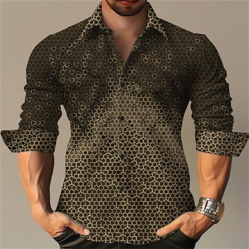 Men's T-shirt Suit Button Shirt Half Splicing Trend Geometric Flower Clear Pattern Soft and Comfortable Shirt Clothing