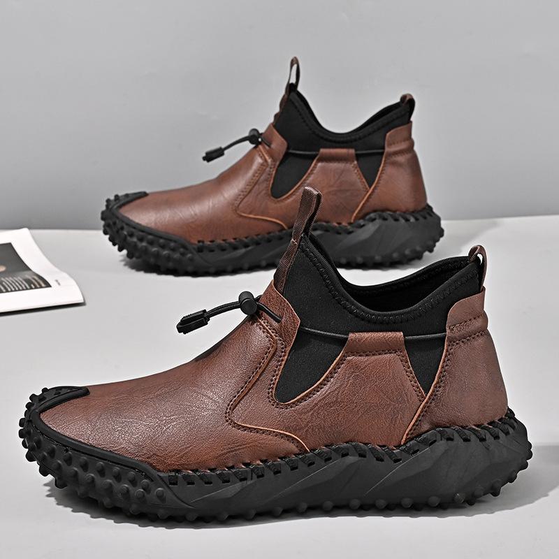 

High-end leather large-size high-top shoes men s outdoor explosive casual sports shoes 46 темно-коричневого кольору