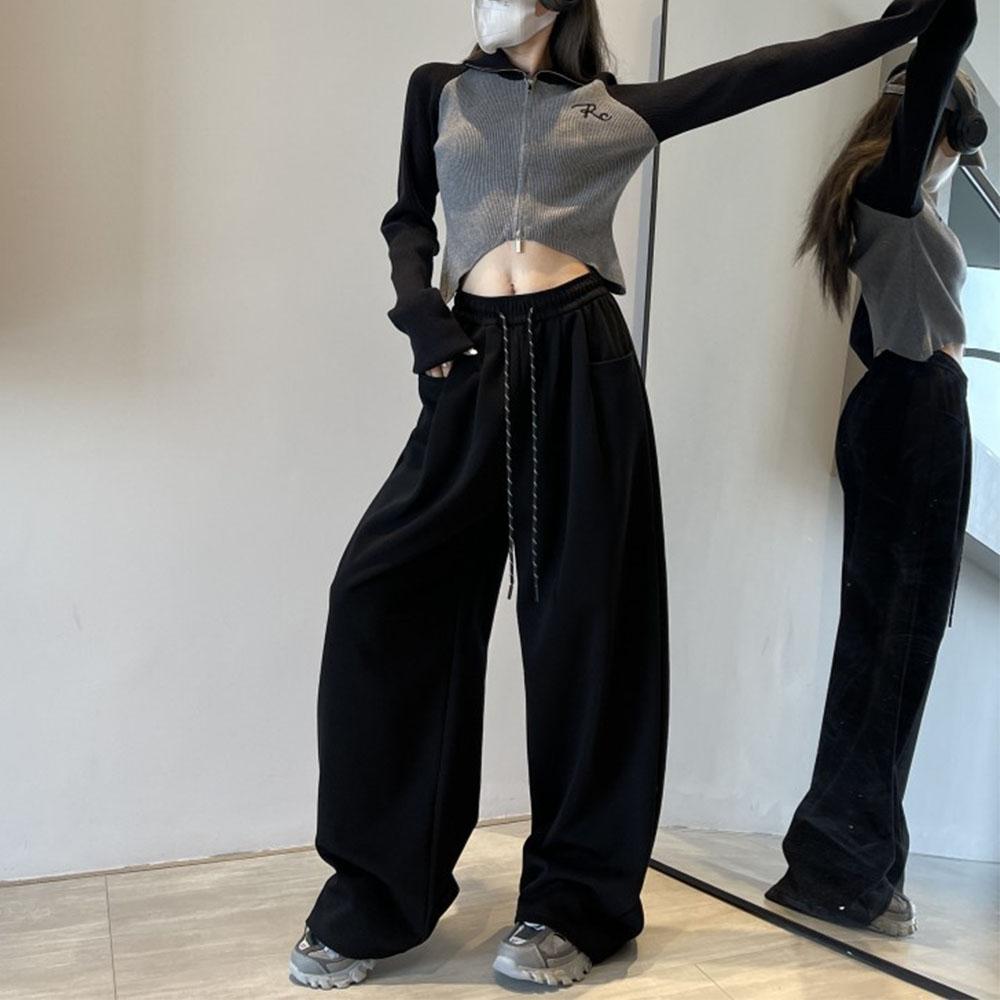 Women's White Casual Pants Trousers High Waist Cargo Sports Drawstring Baggy Wide Leg Pants For Women Streetwear Sweatpants