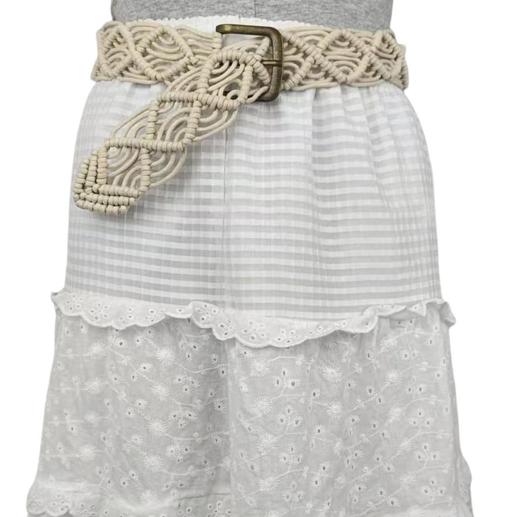 Bohemian Belt Women's Skirt Shirt Dress Wide Version Woven Waist Seal Round Button Ethnic Style Casual Decoration