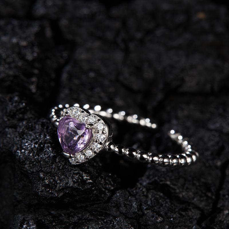 S925 Sterling Silver Natural Garnet Topaz Diopside Color Treasure Amethyst Love Ring Female