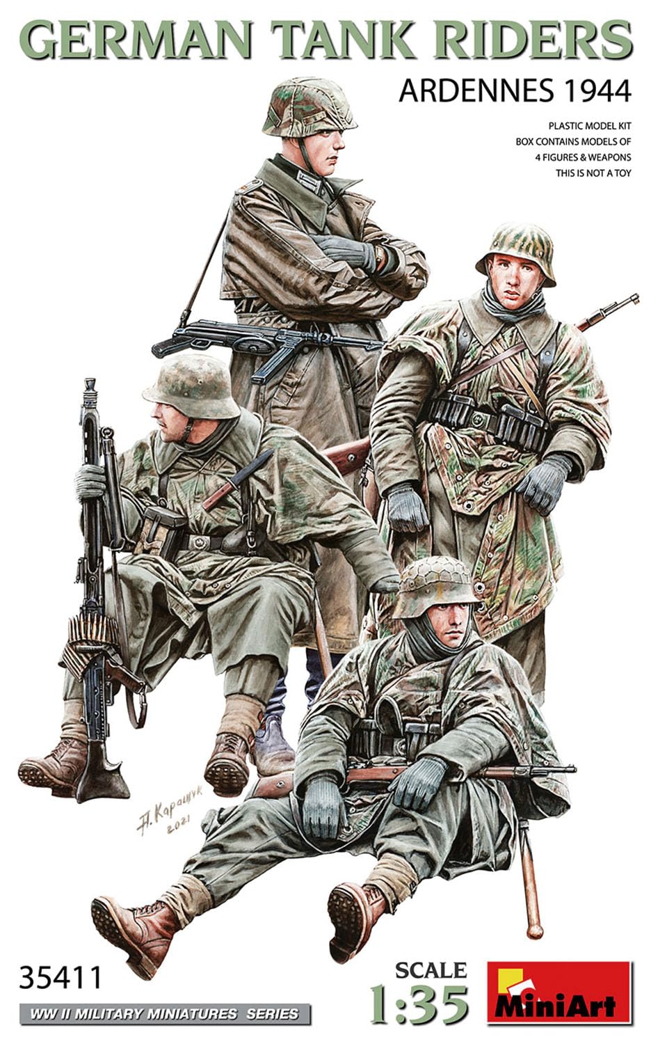 

Miniart Scale WWII German in the Ardennes 1944 Plastic Model Kit MA35411 1/35 Cross-Riders серый