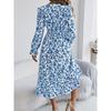 Women's Elegant Floral Cross V-Neck Waist Ruffle Long Dresses