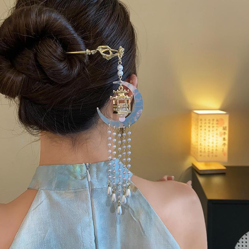 New Chinese Flower Pearl Tassel Hairpin Guochao Fashion Retro Hairpin Hanfu Versatile New Hairpin Hair Accessories Women
