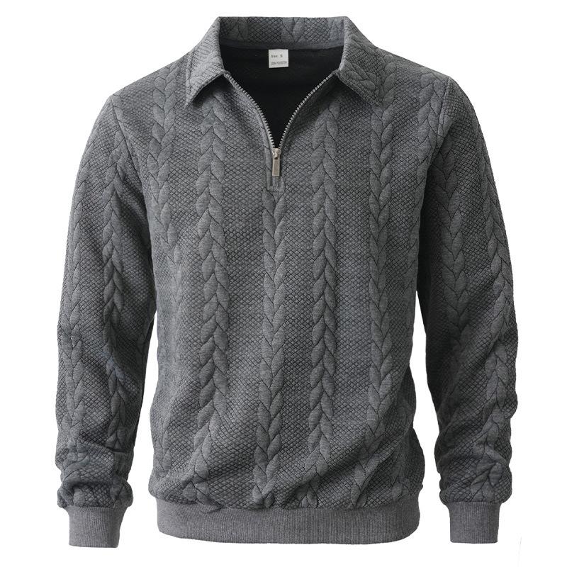 Men's Cable Knit Half-Zip Polo Sweater, Casual Long Sleeve Knit Top