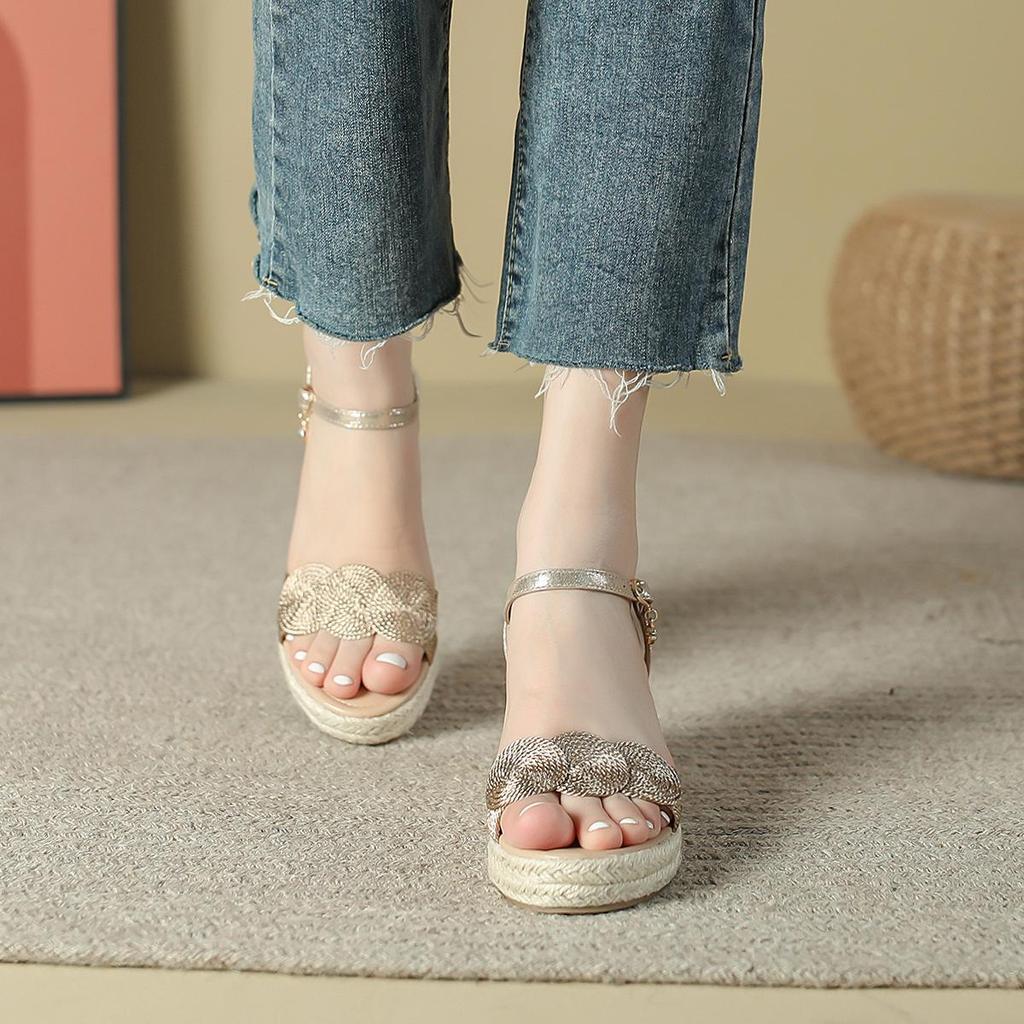 Women's Cross-Border Wedge Sandals - High Heel, Thick Platform, Casual Outdoor, Hemp Braid Fisherman Style