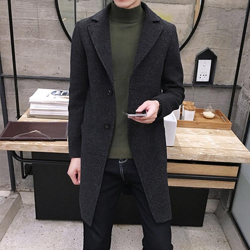 Frühlings- und Herbst-Mittellang-Windbreaker Koreanische Ausgabe Herren Wollmantel Herren Großer Mantel Herrenbekleidung