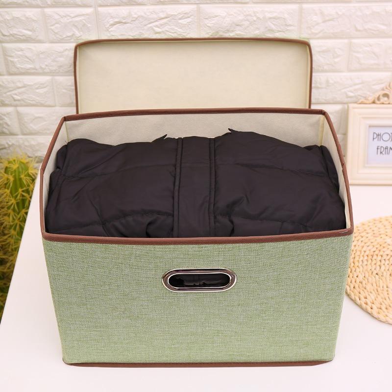 Square Cotton Linen Folding Storage Box Home Bedroom Clothes Quilt Storage Organizer Fabric Underwear Storage Box with Cover