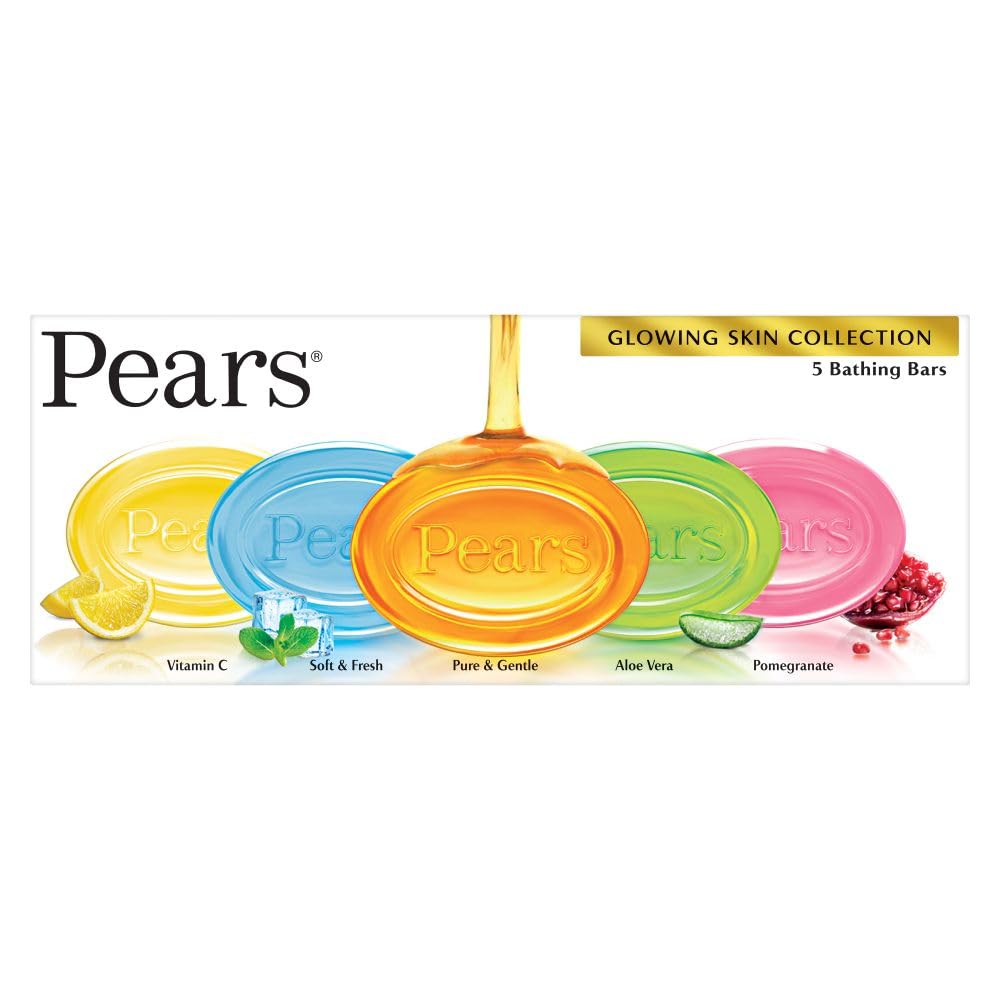 Мыло для ванны Pears Glycerin, Ассорти, 125 г, Чистое и Нежное, Мягкое и Свежее, с Алоэ Вера, Гранатом и Витамином C, Дерматологически Протестировано для Мужчин и