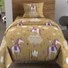 Parure housse de couette 140x200 cm LICORNES jaune, 100% coton 57 fils/cm2, par Soleil d'Ocre