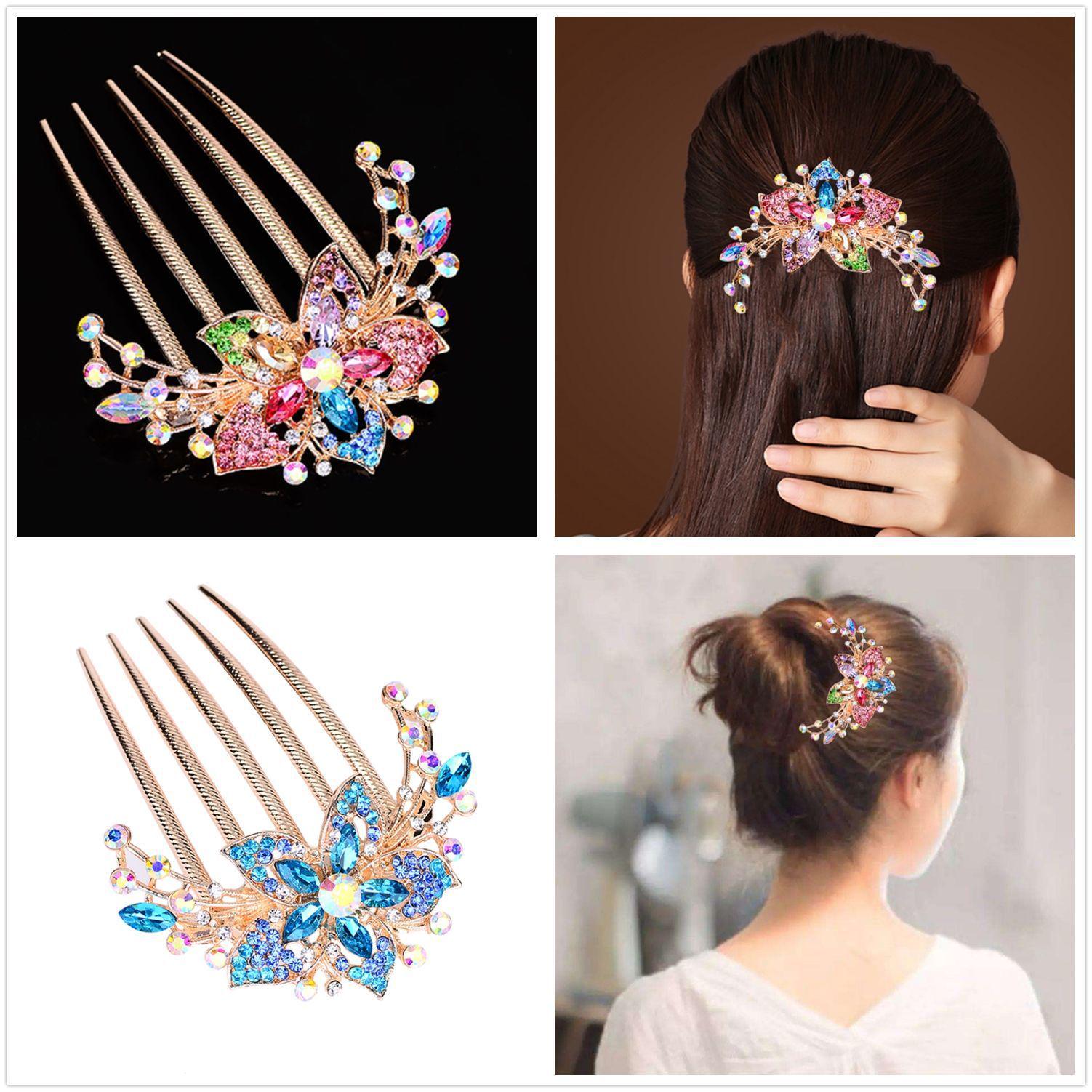 

Crystal Floral Hair Comb Clip: Elegant Alloy Hairpin Accessory for Women радужный