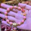 Powder Cloisonné Floral Luck-Turning Bracelet with Gold Foil Porcelain Beads