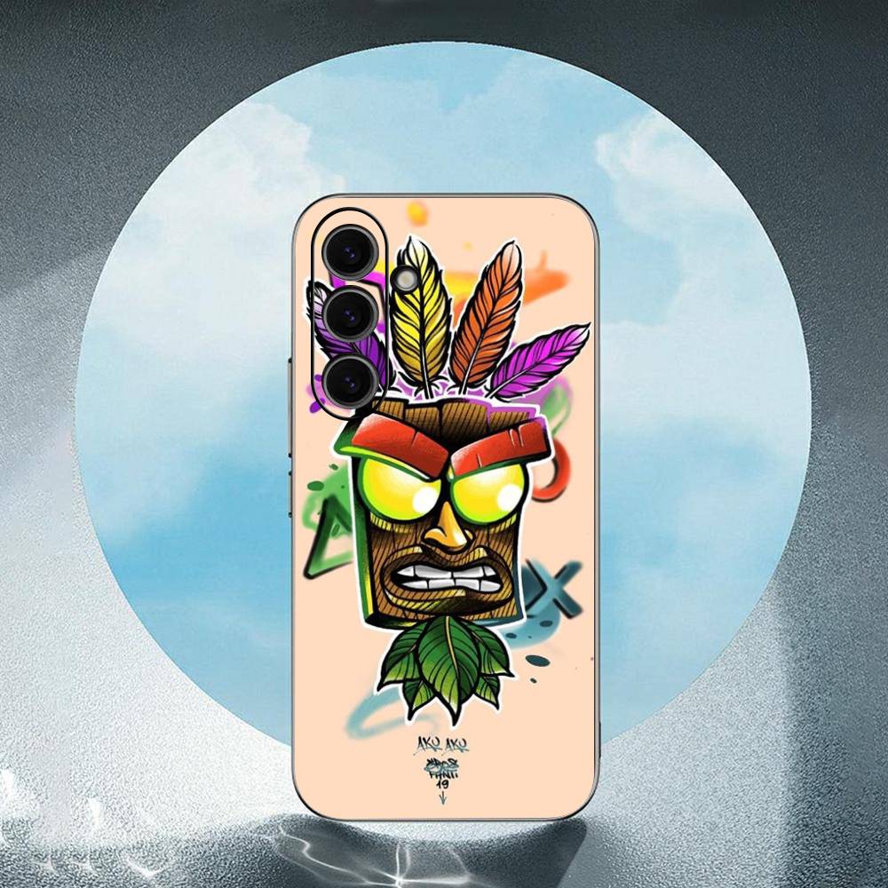 Aku Aku Crash For Samsung Galaxy S25 S24 S23 Ultra S22 S21 Plus S20 Black Soft Silicone Protective Case