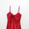 2025 Spring Women's European & American Style Silk Satin Red Heart Neckline Midi Dress