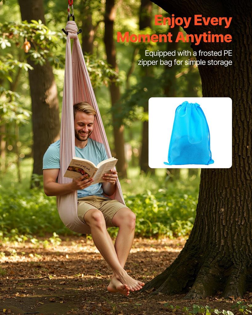 Aerial Yoga Hammock, 136.07 Kg Load Aerial Silk, Yoga Swing with Nylon Fabric, PE Zipper Bag for Parent-Child Interaction, Strengthen Muscles &