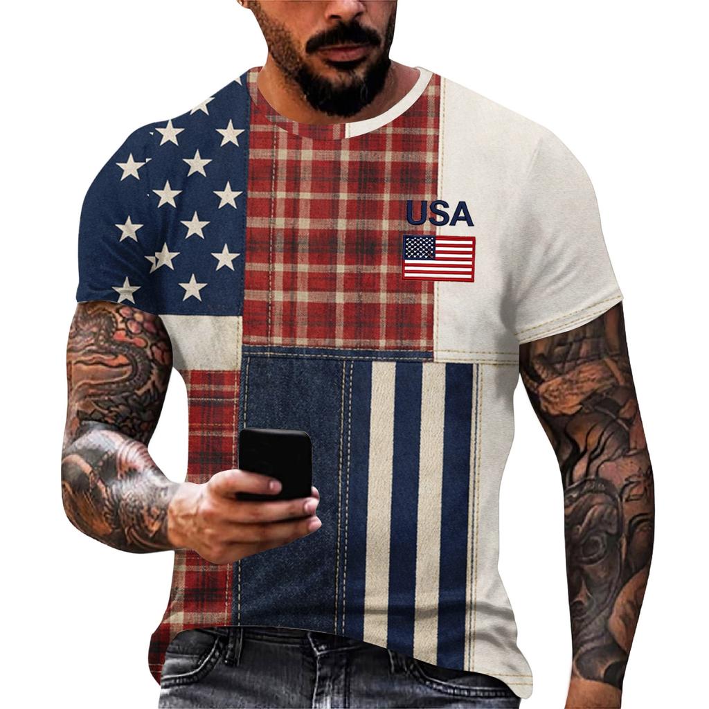 Men's Loose And Casual Flag-print T-shirt, Short Sleeve Shirt