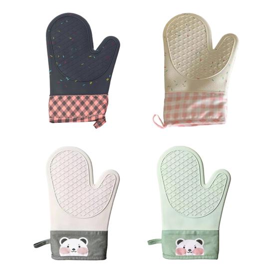 1Pc Silicone Heat Resistant Gloves Non-Slip Oven Mitts Kitchen Hand Clamps Thickened Insulated Gloves for Air Fryers Cooking Barbecue