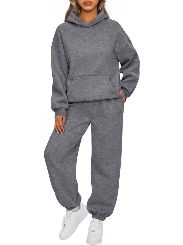 Autumn Winter Women's 2 Piece Hoodie Set, Casual Sportswear with Jogger Pants and Pullover Hoodie, Street Style Lounge Wear for Daily Outfits