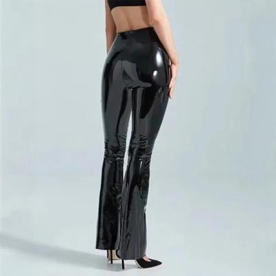 PU Mirror Leather Pants New Women's Clothing Sexy High Waist Black Casual Micro-pull Trousers
