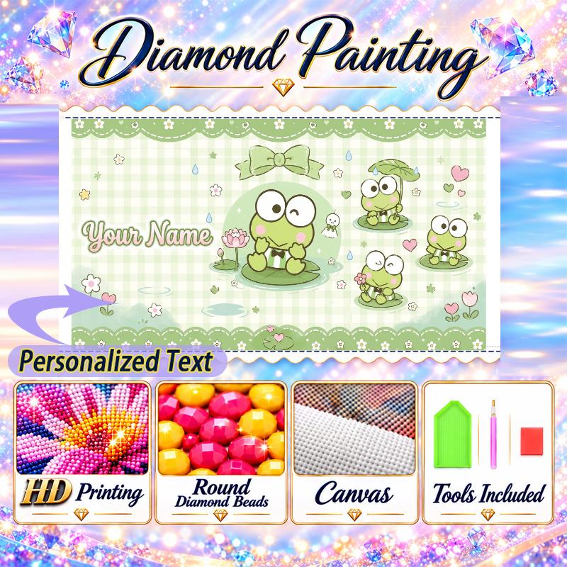 Keroppi 5D DIY Diamond Painting Custom Name Text, Full Drill Rhinestone Mosaic Art Home Gift