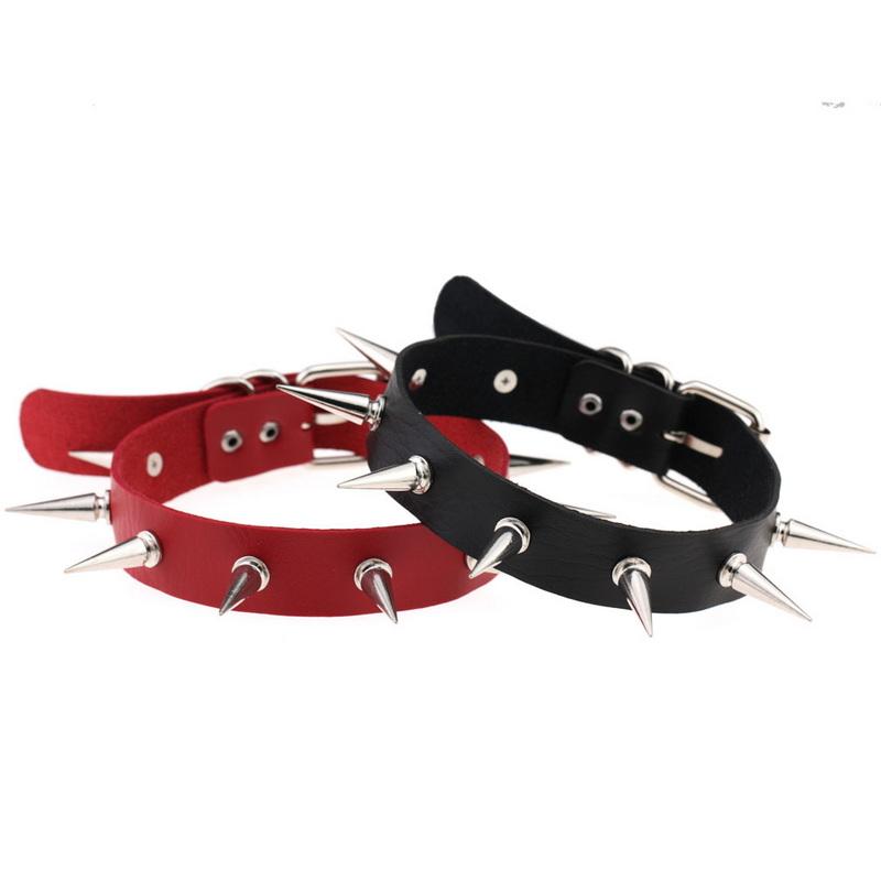 PU kožený gotický náhrdelník obojok Sexy špica okrúhly prsteň Kľúčna kosť Punk Rock Retiazka Choker Opasok Nastaviteľný golier Choker Cosplayer Halloween doplnok