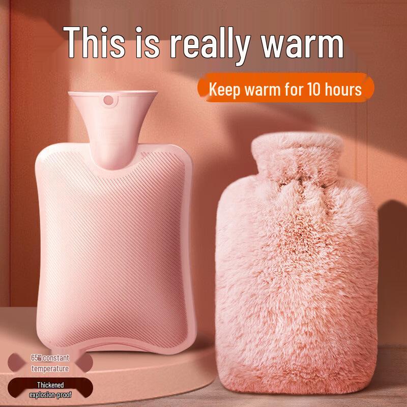 Thickened Explosion-Proof Hot Water Bottle with Faux Rabbit Fur - Hand and Foot Warmer for Girls