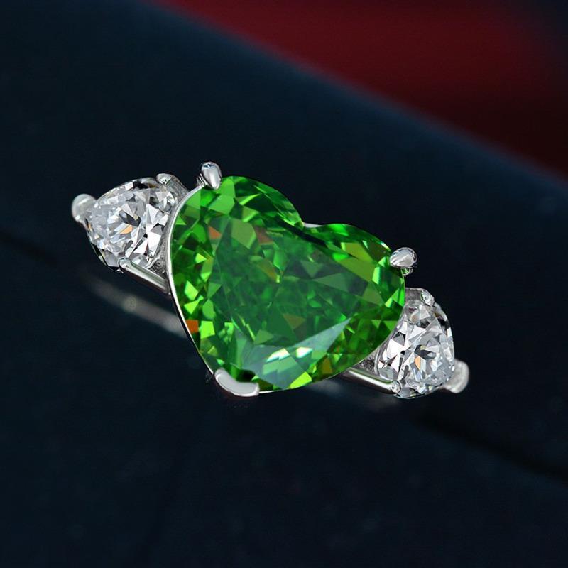 GICA GEMA 100% 925 Sterling Silver 10*12mm Heart Green Zircons Gemstone Rings For Women Sparkling Party Fine Jewelry