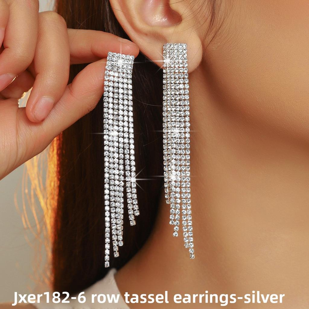 Full Diamond Black Long Fringed Earrings Rhinestone Earrings Diamond Earrings Pendant