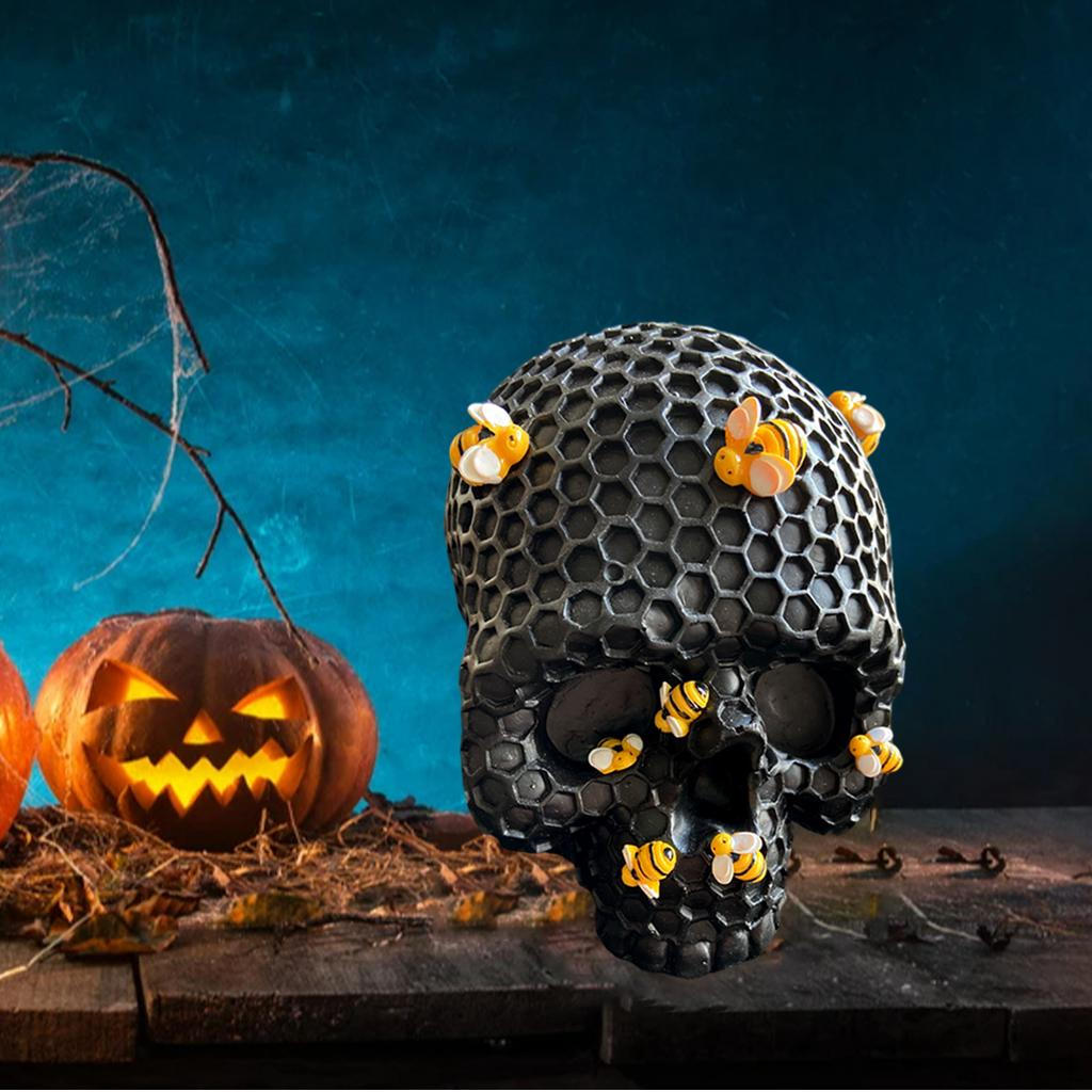 

Honeycomb Skull Sculpture Crafts Figurine Display Halloween Statues Table Centerpiece Ornaments чорний