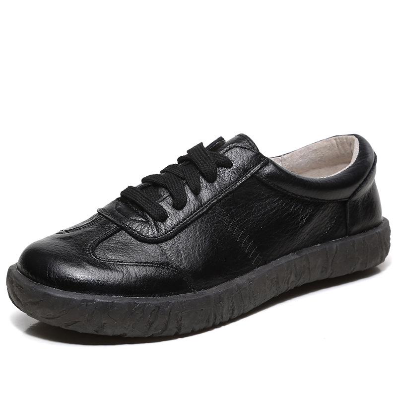 Loafers Ladies Genuine Leather Large Size Spring New Lace-up White Shoes Women Fashion Casual Soft Sole Flat Shoes Women