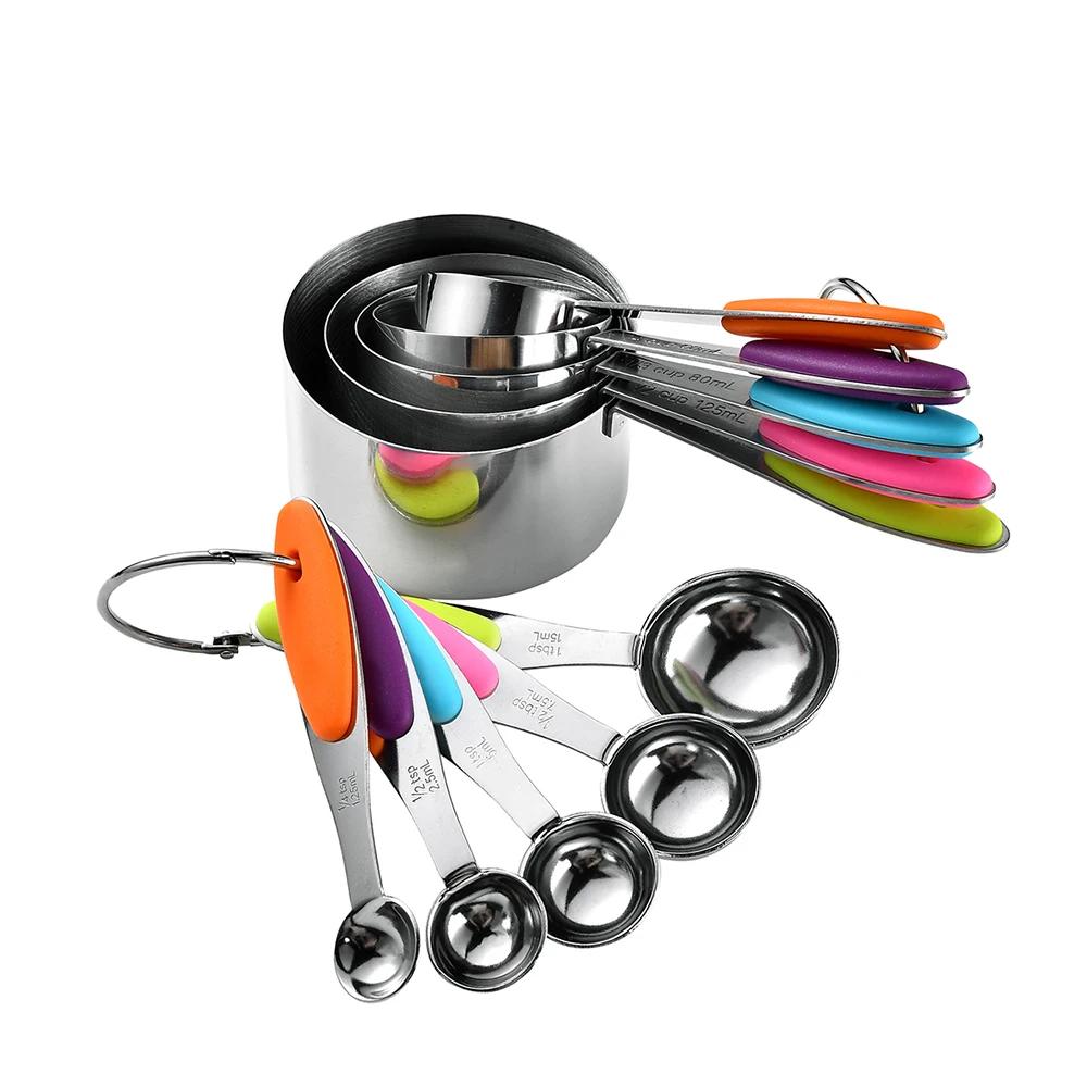 5/10Piece Silver Measuring Cups and Spoons Set Stainless Steel Measuring Cup Kitchen Measuring Spoon Scoop For Baking